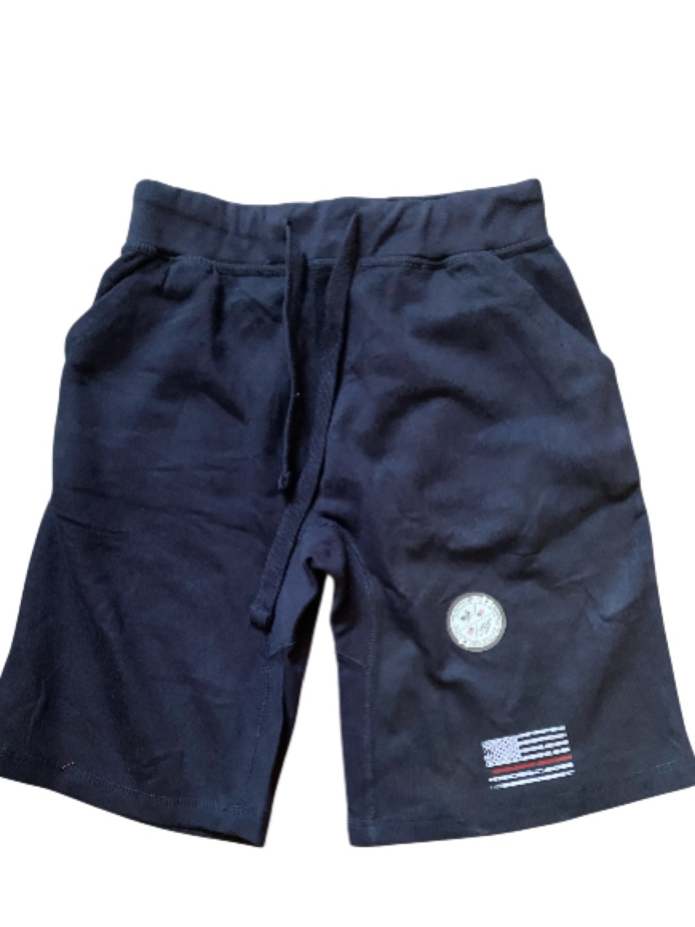 Cotton Heritage Navy Athletic Drawstring Shorts Flag Graphic NWT Sz Medium